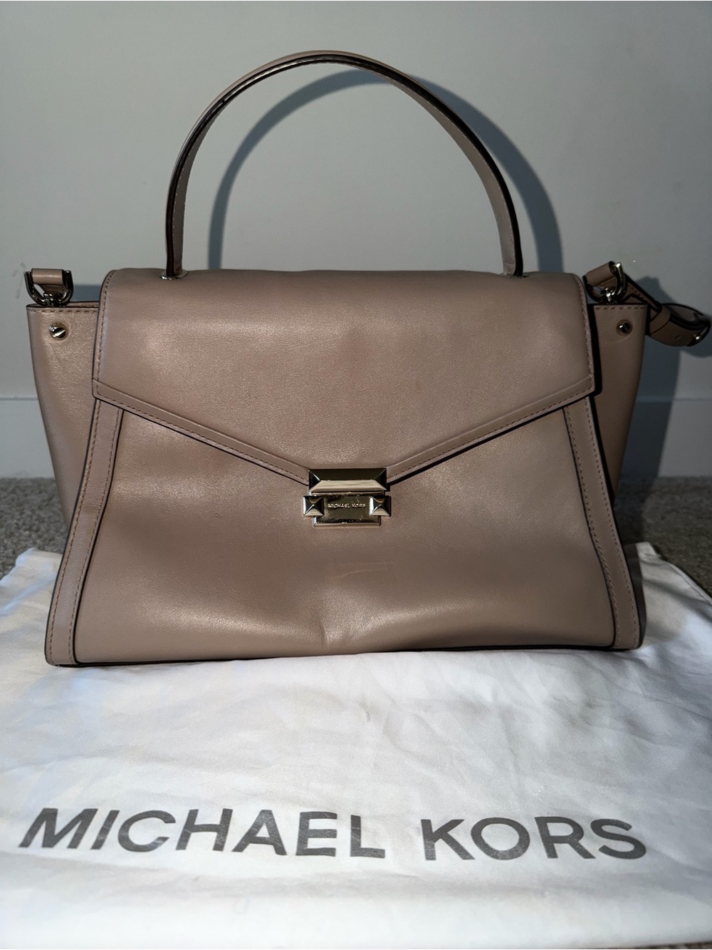 Michael Kors Taupe Beige Leather Top-Handle Satchel